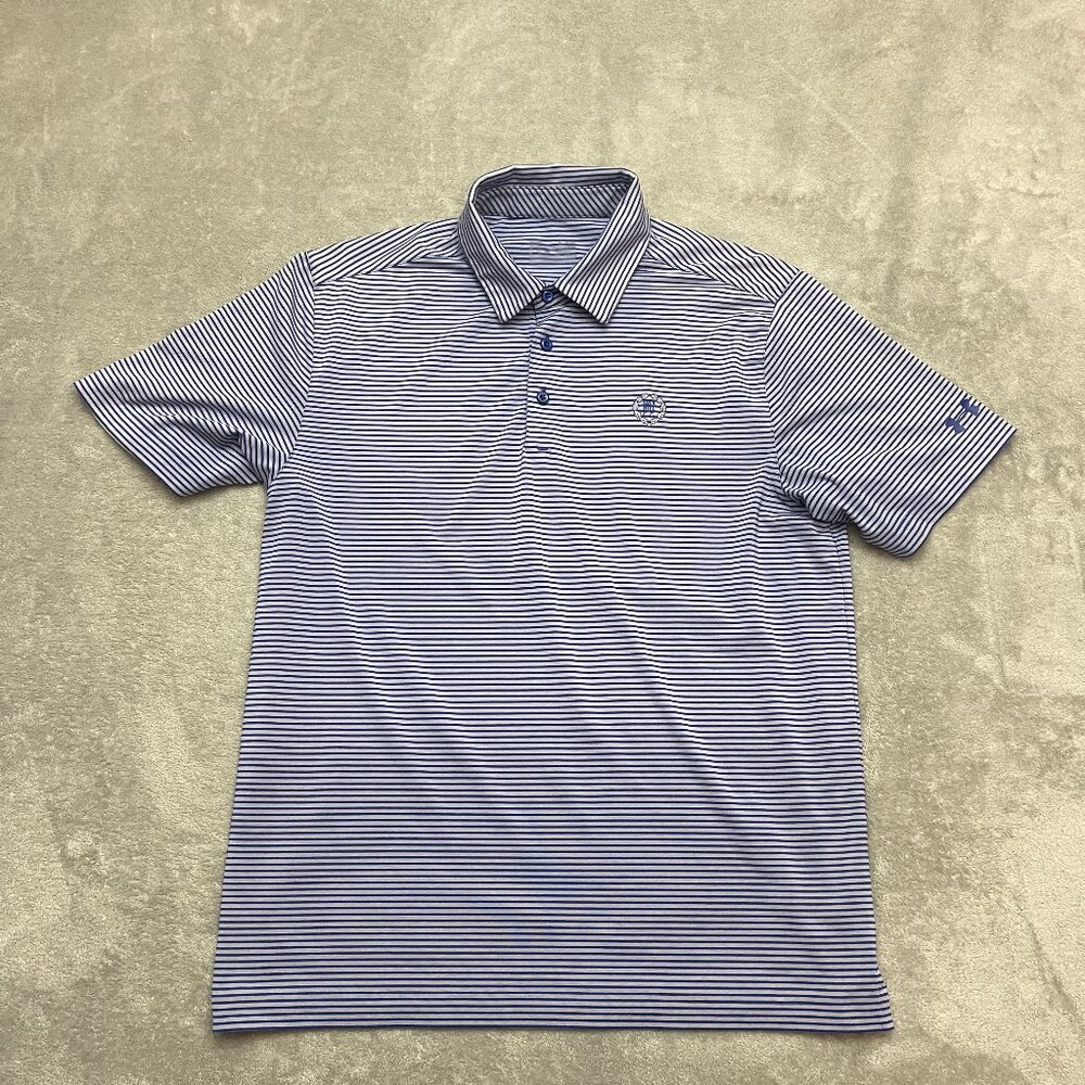 Under Armour Golf Polo Shirt Mens L Blue Striped Performance Golf Athletic Top